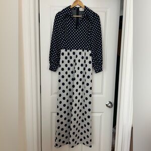 Polka dot contrast 70s vintage gown size 4-6